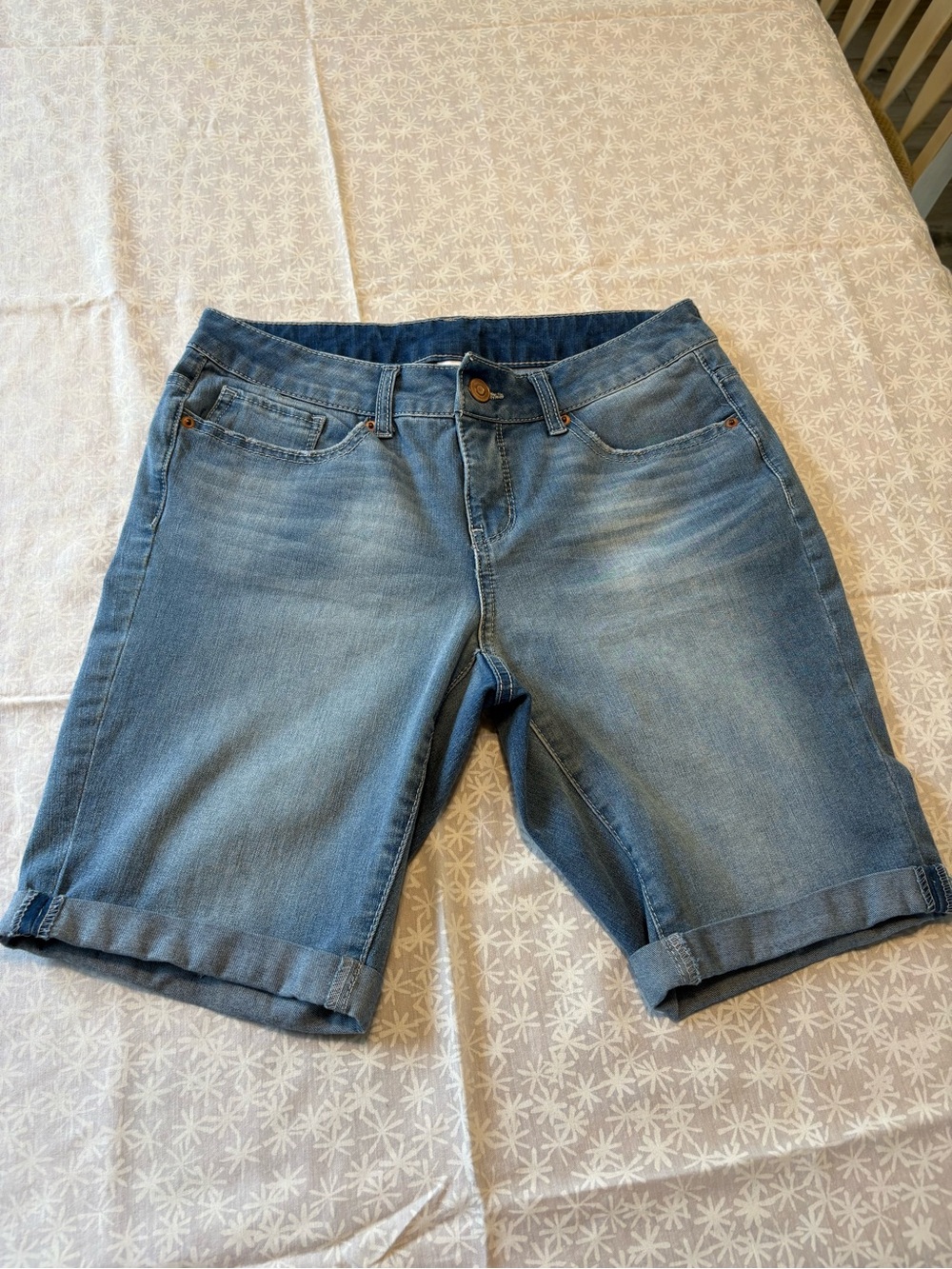 Time and Tru Light Blue Denim Cuffed Bermuda Shorts